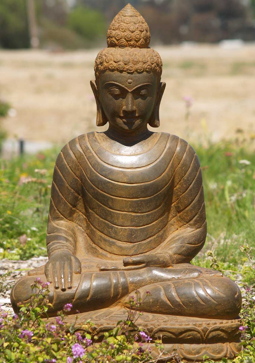 Stone Earth Touching Saffron Buddha 29"